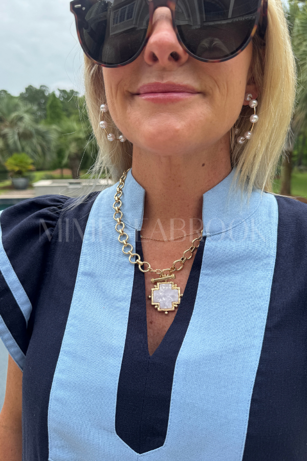 Carley Cross necklace, cream