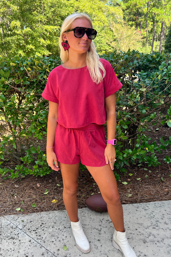 Chandler shorts set, crimson