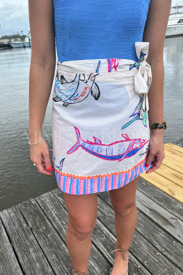 Cheeca Wrap Skirt Coverup aka “The Marge” by King + Pitt, chroma reef print