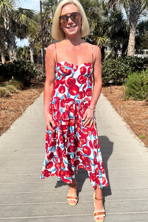 Cherry Blossom Sleeveless Midi Dress by Farm Rio