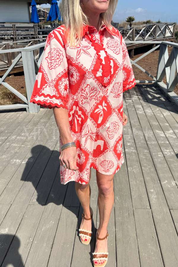 Collared Shirt Dress, Asterias Red