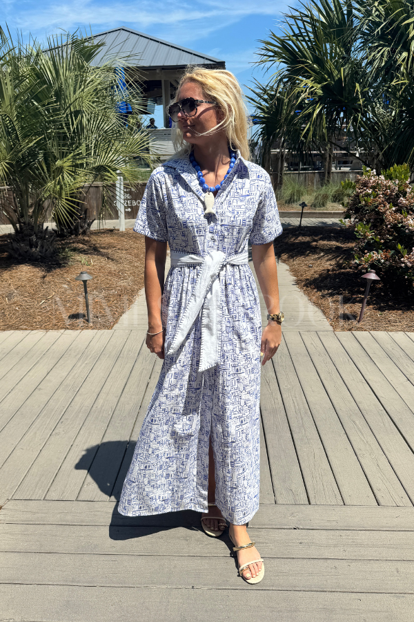 Corina maxi dress, blue print
