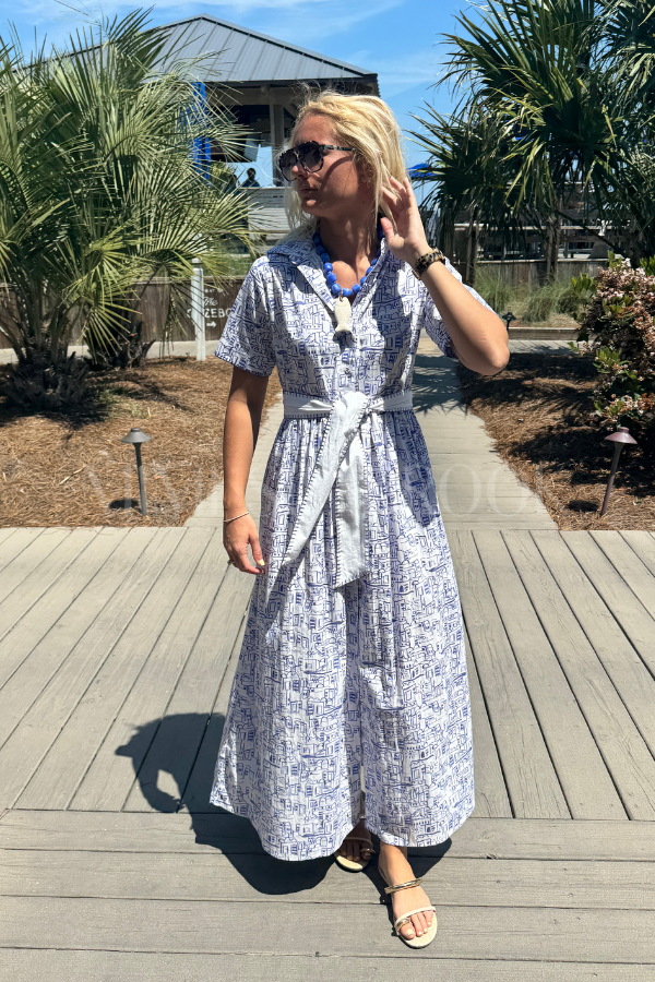 Corina maxi dress, blue print