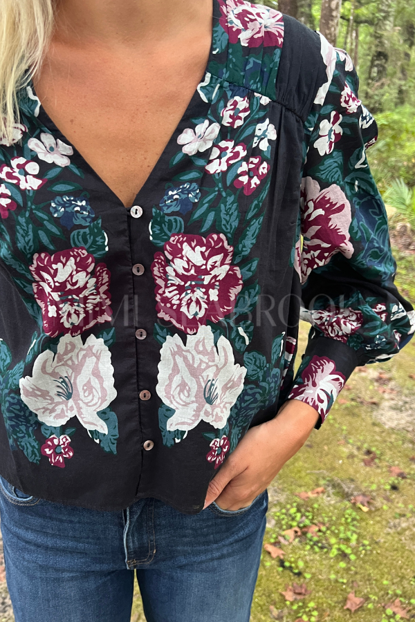 Cosima Top, Juliet Ebony Print by Cleobella