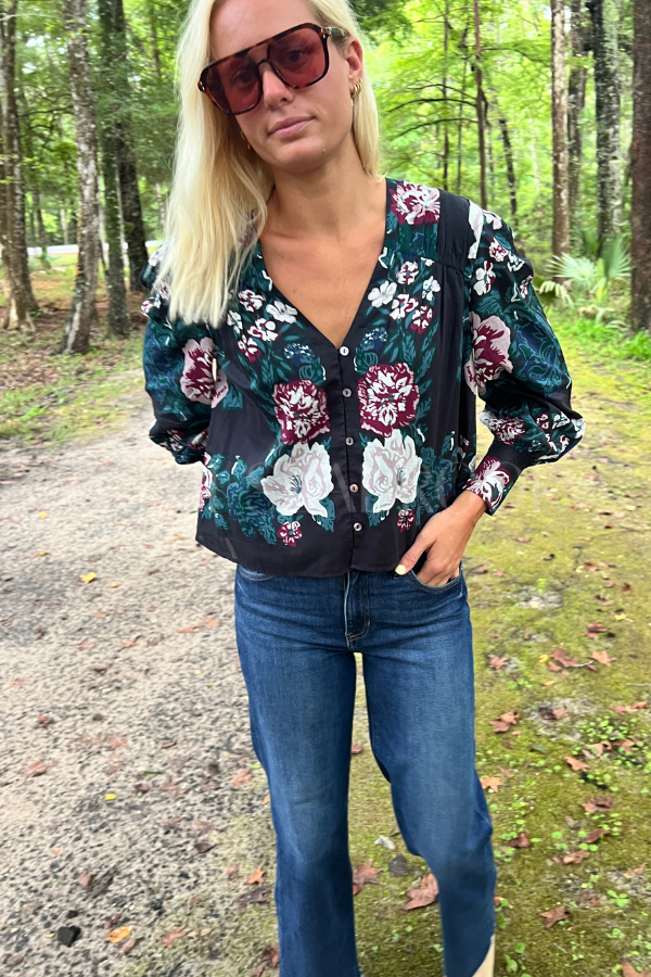 Cosima Top, Juliet Ebony Print by Cleobella