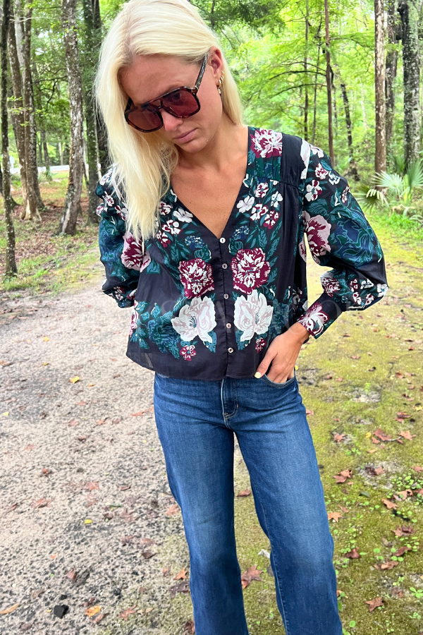 Cosima Top, Juliet Ebony Print by Cleobella