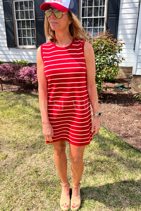 Crafton dress, poppy/off white