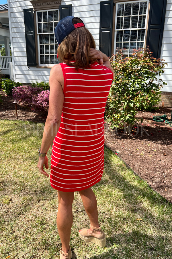 Crafton dress, poppy/off white