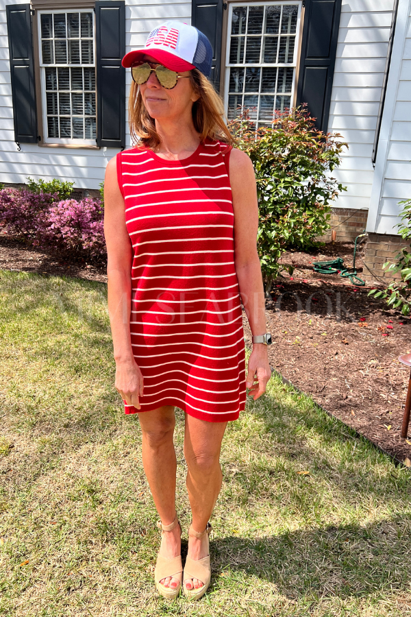 Crafton dress, poppy/off white