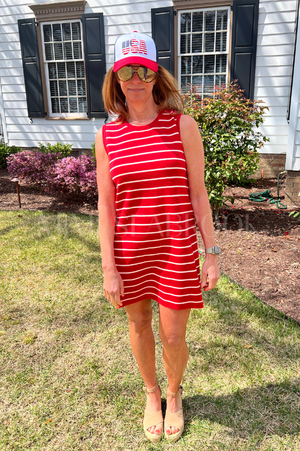 Crafton dress, poppy/off white
