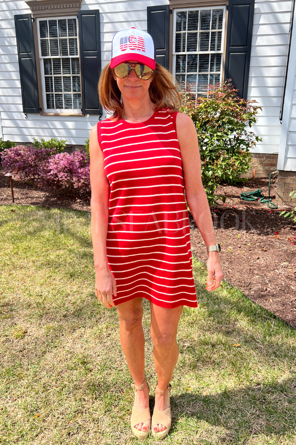 Crafton dress, poppy/off white