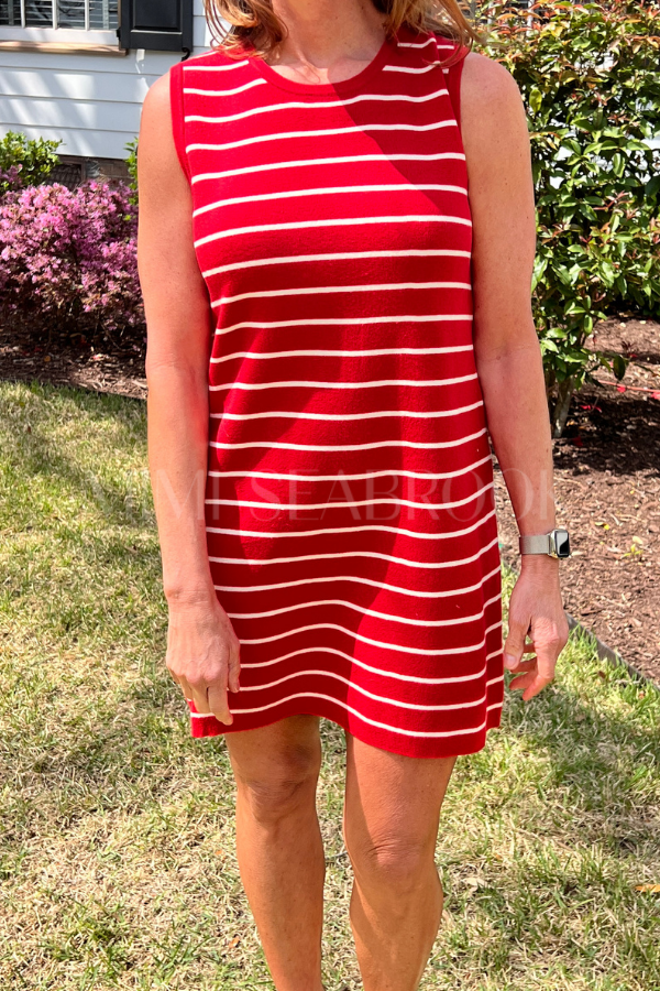 Crafton dress, poppy/off white