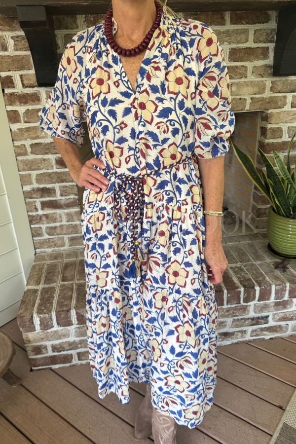 Cuff Sleeve Maxi Dress, Kildare Blue by Oliphant