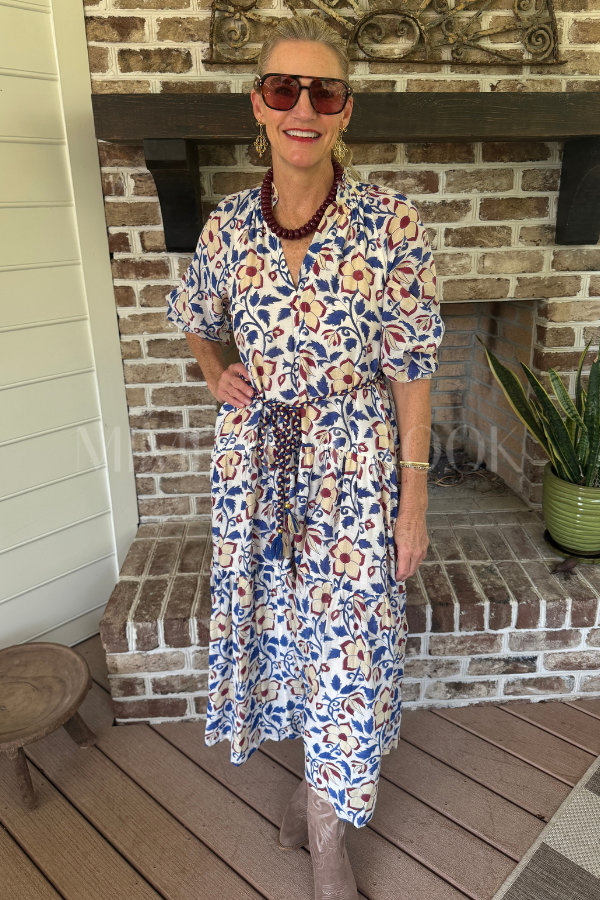 Cuff Sleeve Maxi Dress, Kildare Blue by Oliphant