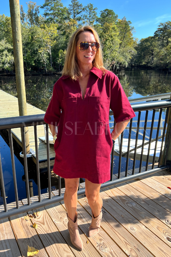 Cumberland denim dress, burgundy