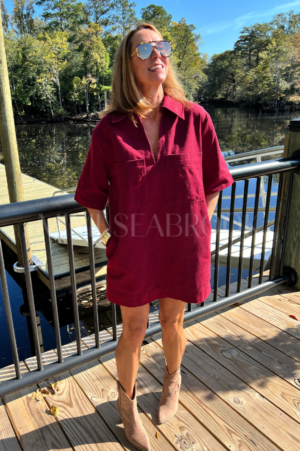 Cumberland denim dress, burgundy