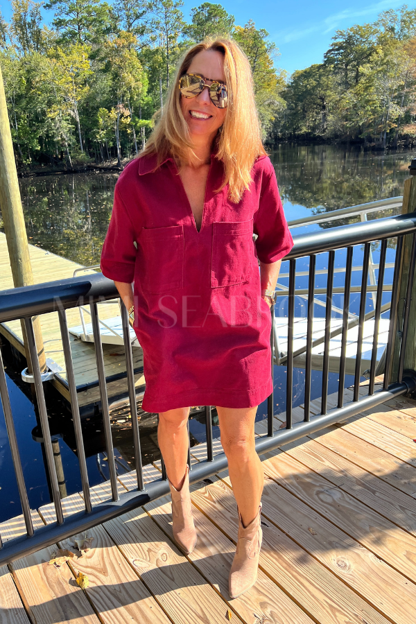 Cumberland denim dress, burgundy