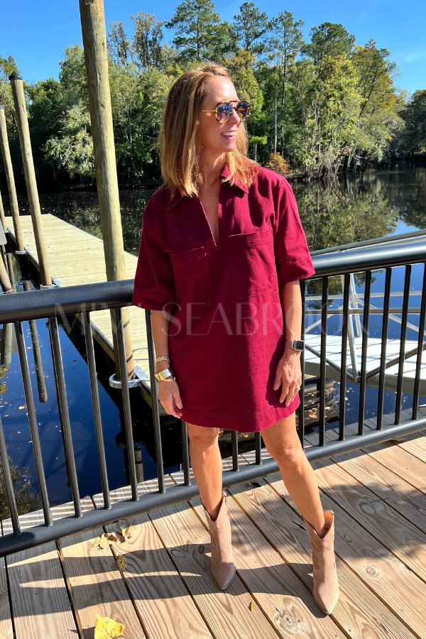 Cumberland denim dress, burgundy