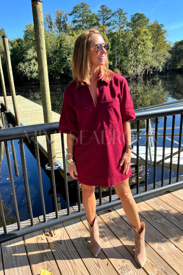Cumberland denim dress, burgundy