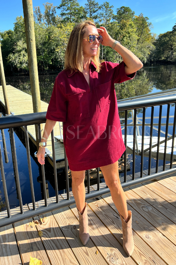 Cumberland denim dress, burgundy
