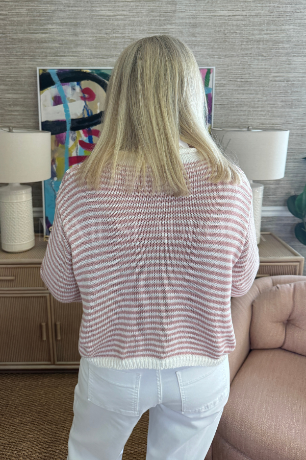 Cyrus sweater, rose/white