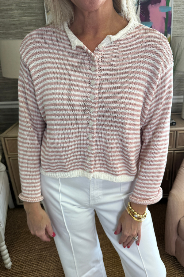 Cyrus sweater, rose/white