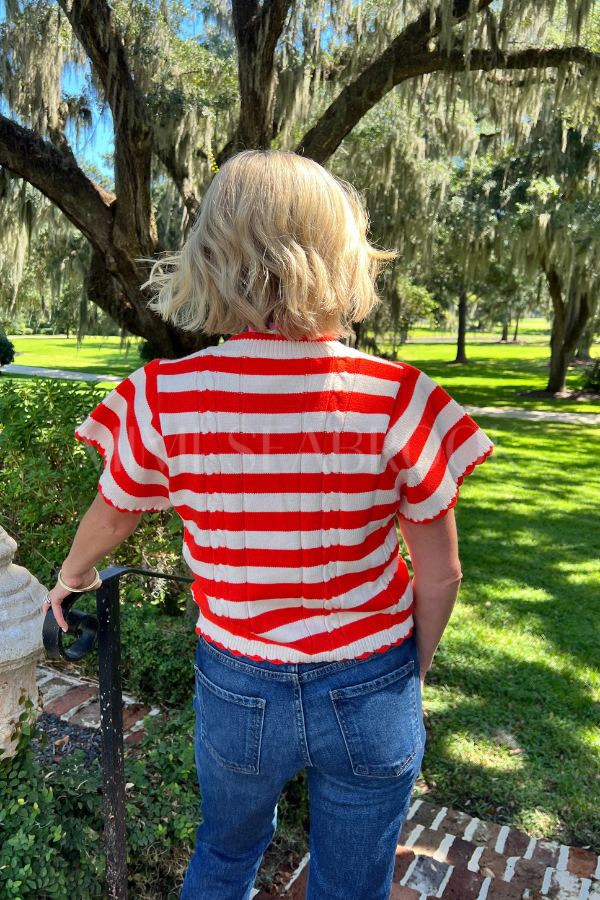 Dani sweater top, orange and white