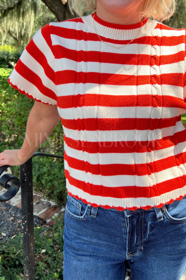 Dani sweater top, orange and white