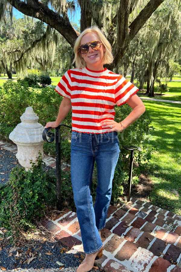 Dani sweater top, orange and white