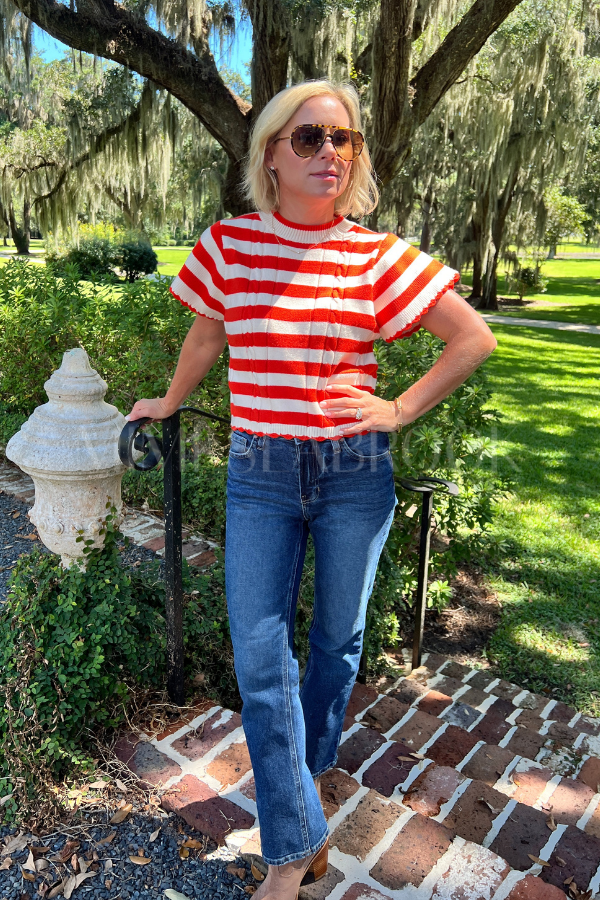 Dani sweater top, orange and white