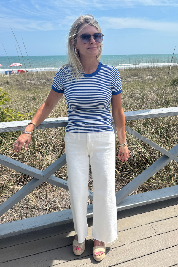 Deirdre top, blue ivory