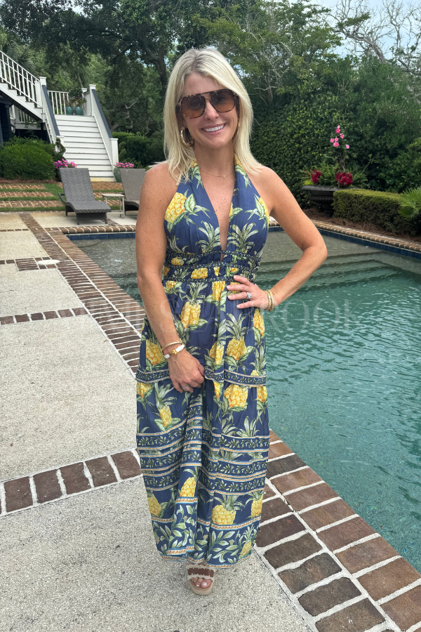 Delicate Pineapple Navy Blue Midi Dress by Farm Rio