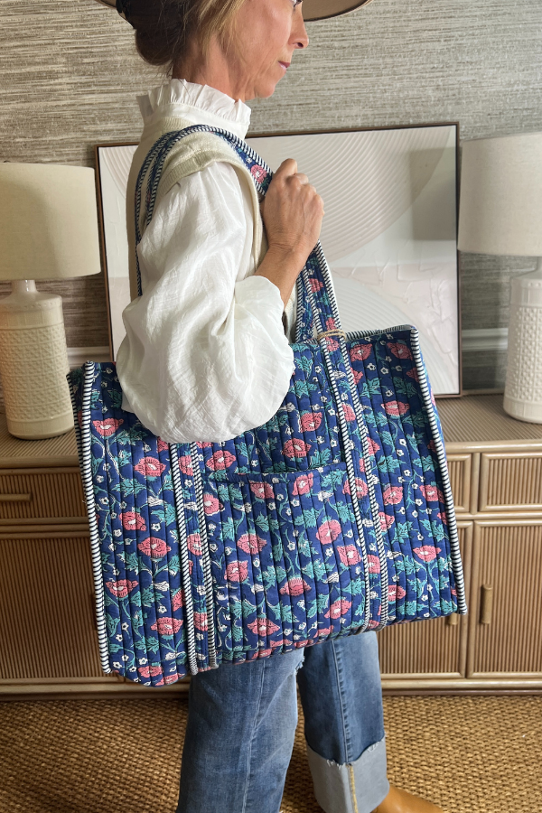 Dreamer quilted bag, blue and pink