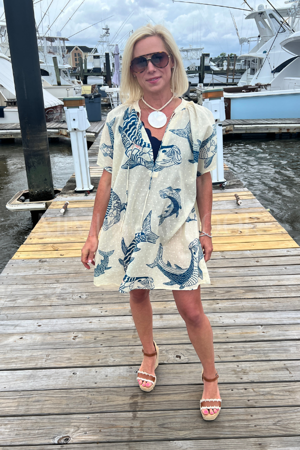 Duck Key Cover up Dress by King + Pitt, silver king print
