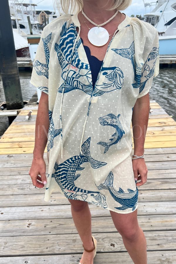 Duck Key Cover up Dress by King + Pitt, silver king print