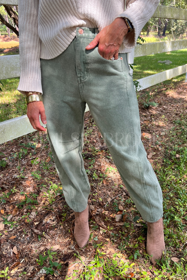 Eastlake denim barrel pants, olive