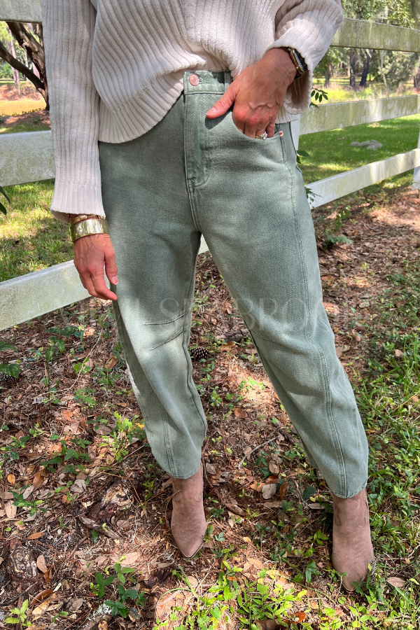 Eastlake denim barrel pants, olive