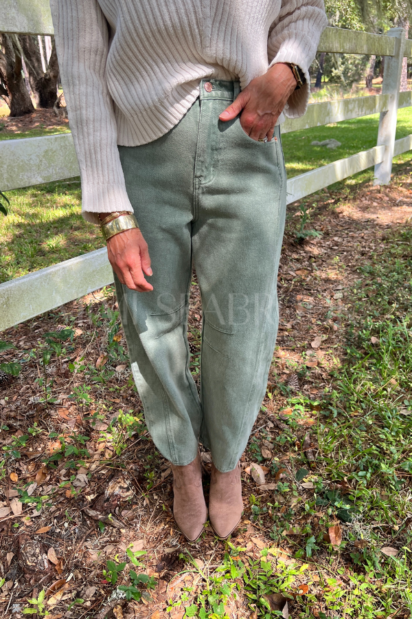 Eastlake denim barrel pants, olive