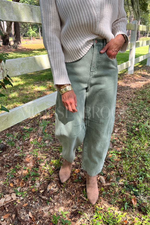 Eastlake denim barrel pants, olive