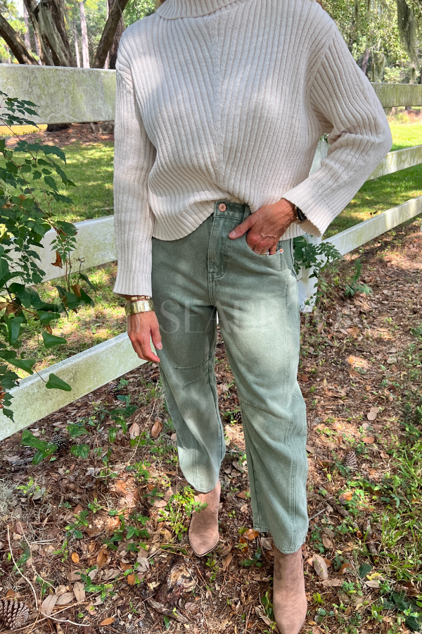 Eastlake denim barrel pants, olive