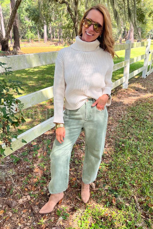 Eastlake denim barrel pants, olive