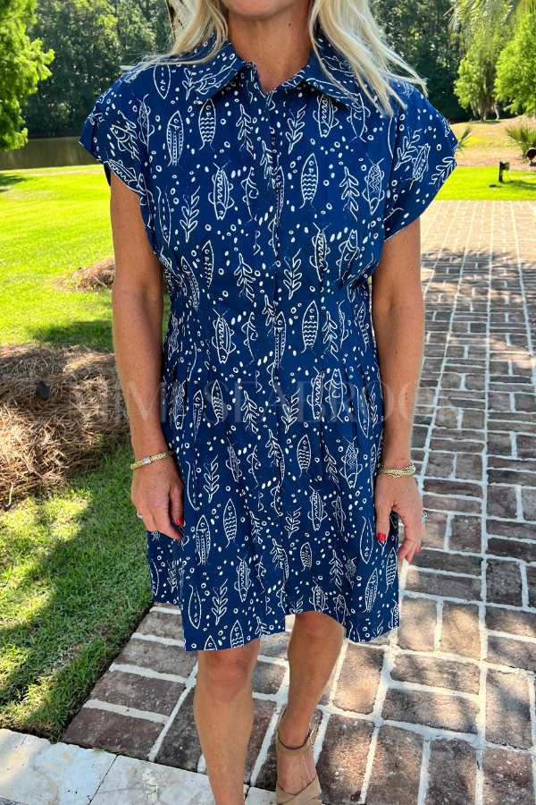 Elara dress, fish print