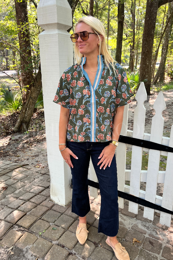 Elia top, green multi