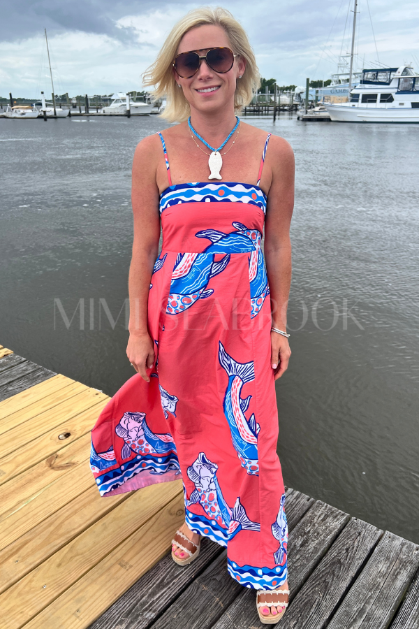 Exumas Dress by King + Pitt, sunset tarpon print