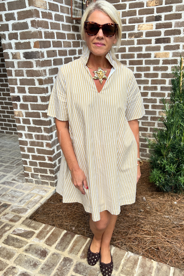 Falyn dress, gold stripe