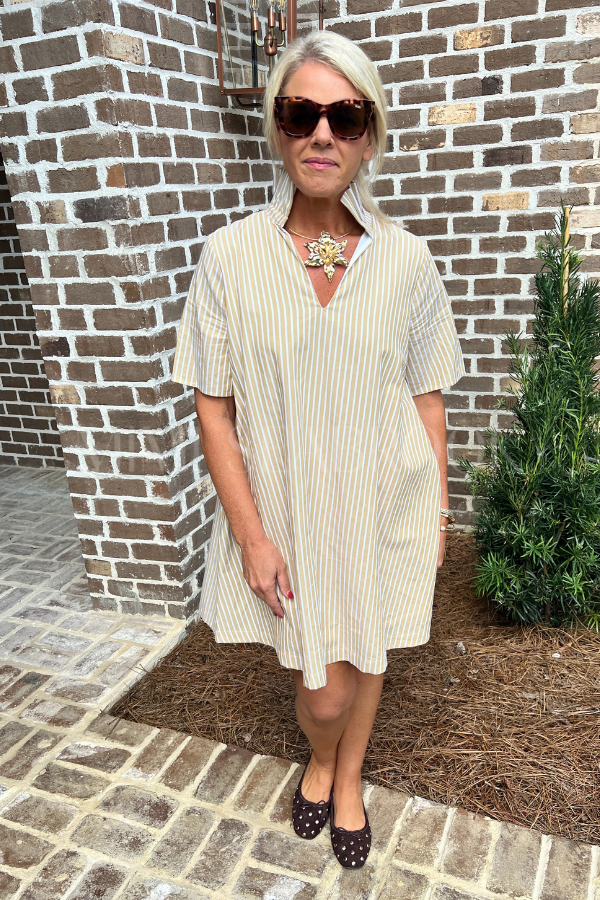 Falyn dress, gold stripe