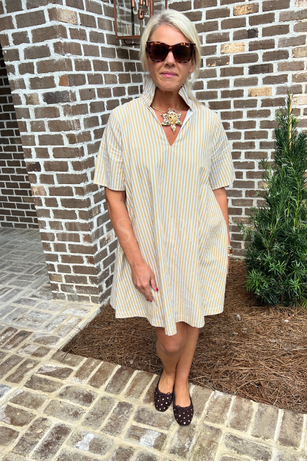 Falyn dress, gold stripe