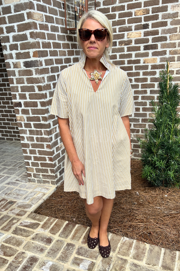 Falyn dress, gold stripe