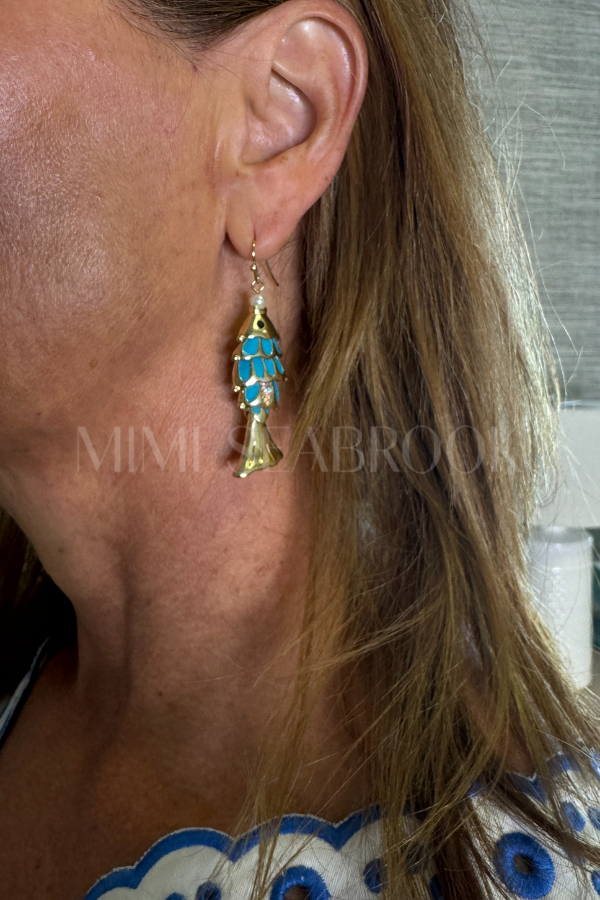 Fish Dangle Earrings, turquoise