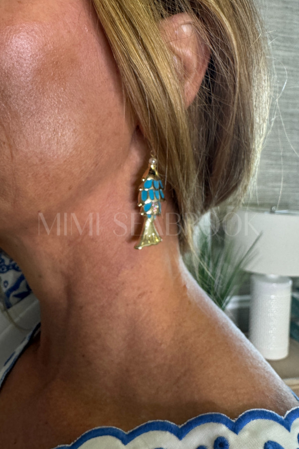 Fish Dangle Earrings, turquoise
